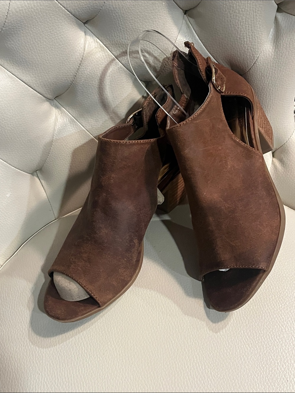 Carlos Santana Brown Open-Toe Block Heel Sandals